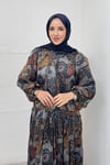 ELBİSEDesenli Saten Elbise 1083 Gri