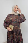 ELBİSEDesenli Saten Elbise 1083 Vizon