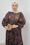 ELBİSEDesenli Saten Elbise 1083 Vizon