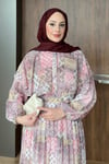 ELBİSEDesenli Şifon Elbise 1080 Pudra