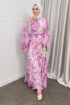 ELBİSEELİZA DESENLİ ELBİSE 1033 PEMBE