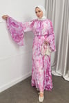 ELBİSEELİZA DESENLİ ELBİSE 1033 PEMBE