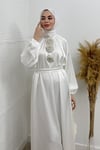 ELBİSEKaren Saten Gül Detaylı Elbise 6231 Beyaz