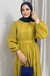 ELBİSEKAT KAT ŞİFON ELBİSE 1045 YAĞ YEŞİLİ