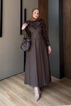 ELBİSEKolları Büzgülü Denim Elbise 1180 Kahve