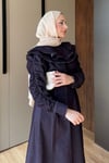 ELBİSEKolları Büzgülü Denim Elbise 1180 Mürdüm