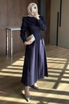 ELBİSEKolları Büzgülü Denim Elbise 1180 Mürdüm