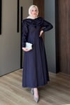 ELBİSEKolları Büzgülü Denim Elbise 1180 Mürdüm
