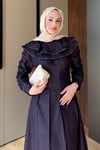 ELBİSEKolları Büzgülü Denim Elbise 1180 Mürdüm