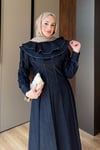 ELBİSEKolları Büzgülü Denim Elbise 1180 Lacivert