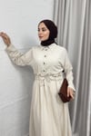 ELBİSELOİ KETEN ELBİSE 6363 BEJ