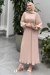 ELBİSEPiliseli Elbise 1001 Bej