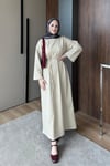 ELBİSESade Kemerli Elbise 1109 S Bej