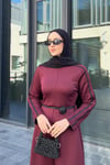 ELBİSEŞeritli Scuba Elbise 51016 Bordo 