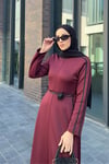 ELBİSEŞeritli Scuba Elbise 51016 Bordo 