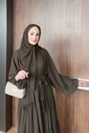 ELBİSEŞifon Elbise Şal Detaylı 1187 Kahve