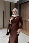 ELBİSETek Kol Yarasa Abiye Elbise Kahve