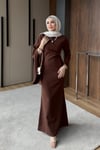 ELBİSETek Kol Yarasa Abiye Elbise Kahve