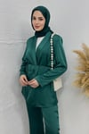 TAKIMBella Bel Büzgülü Ceket Takım 7097 Zümrüt 