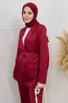 TAKIMBella Bel Büzgülü Ceket Takım 7097 Bordo