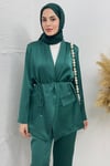 TAKIMBella Bel Büzgülü Ceket Takım 7097 Zümrüt 