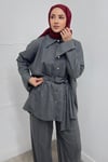 TAKIMÇizgili Pantolonlu Takım 1081 Gri