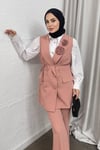 TAKIMGÜL AKSESUARLI YELEKLİ TAKIM 7199 PUDRA