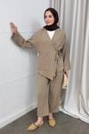TAKIMNOUN KİMONO KETEN TAKIM 1044 VİZON