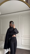 BLUZBüşceSATEN ŞALLI BLUZ  SİYAH