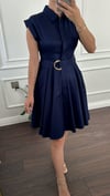 ELBİSEBüşceGOLD KEMERLİ LACİVERT ELBİSE