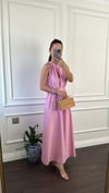 ELBİSEBüşceYAKASI ÖRGÜLÜ PEMBE ELBİSE