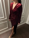 ELBİSEBüşceYANI BÜZGÜLÜ BORDO ELBİSE