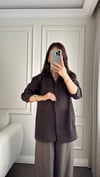 GÖMLEKBüşceTAŞLI TENCEL KUMAŞ GÖMLEK KAHVERENGİ