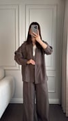 GÖMLEKBüşceTAŞLI TENCEL KUMAŞ GÖMLEK VİZON