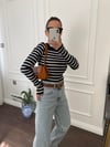 LACİVERT  İNCE ÇİZGİLİ KOL DÜĞMELİ TRİKO