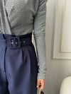 PANTOLONBüşceLACİVERT KEMER DETAYLI PALAZZO PANTOLON