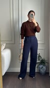 PANTOLONBüşceLİKRALI CIRTLI PALAZZO LACİVERT