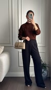 PANTOLONBüşceLİKRALI CIRTLI PALAZZO SİYAH