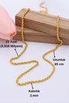 22 Ayar Altın 2 MM Kalınlık Halat Zincir 65 CM Uzunluk Kadın Altın Zincir Kolye