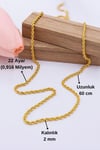 22 Ayar Altın Zincir 2 MM Halat Altın Zincir 60 CM Kadın Zincir