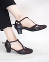 Sera %100 Deri El Yapımı Kadın Dans Ayakkabısı- Siyah/ Bordo
