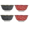 KitchenCraft   KCBOWL15PK4RBK Sırlı Kırmızı ve Siyah Çiçek Desenli Çorba Kase Seti 4'lü