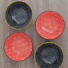 KitchenCraft   KCBOWL15PK4RBK Sırlı Kırmızı ve Siyah Çiçek Desenli Çorba Kase Seti 4'lü