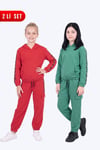 2'li Kız Çocuk Şerit Detaylı Kargo Cepli Kapüşonlu 4 Parça Eşofman Takımı