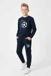 3 İPLİK KALIN YUVARLAK YAKA FUTBOL FİLESİ BASKI DETAYLI KIŞLIK ERKEK ÇOCUK EŞOFMAN TAKIMI
