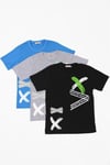 3'lü, Baskılı X Collection Erkek Çocuk Siyah Gri Mavi T-shirt