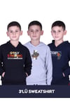 3'LÜ ERKEK ÇOCUK BASKILI CEPLİ KAPÜŞONLU SWEATSHİRT
