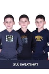 3'LÜ ERKEK ÇOCUK BASKILI CEPLİ KAPÜŞONLU SWEATSHİRT