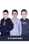 3'LÜ ERKEK ÇOCUK BASKILI CEPLİ KAPÜŞONLU SWEATSHİRT