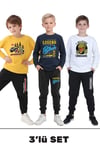 3'lü Erkek Çocuk Baskılı Yuvarlak Yaka Alt-Üst Pijama Takımı